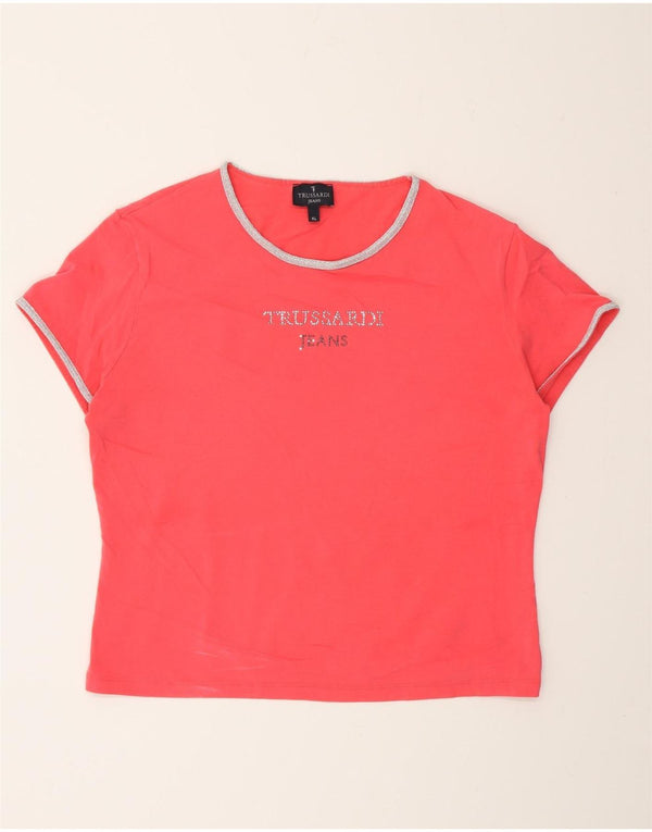Trussardi Womens Crop Graphic T-Shirt Top UK 18 XL Pink
