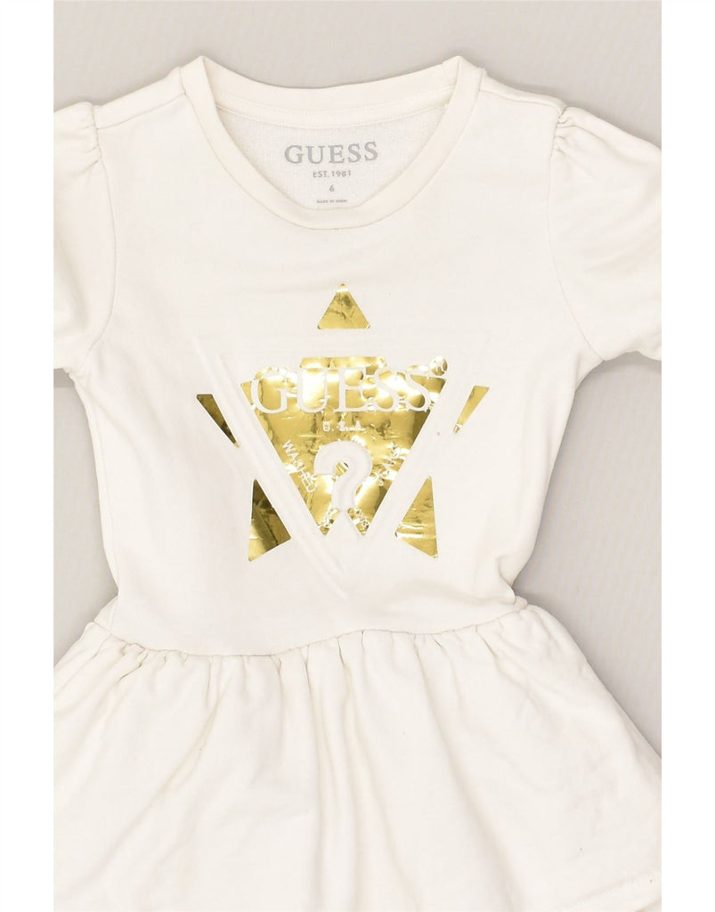 GUESS Girls Long Sleeve Graphic Peplum Dress 5-6 Years White Cotton | Vintage Guess | Thrift | Second-Hand Guess | Used Clothing | Messina Hembry 