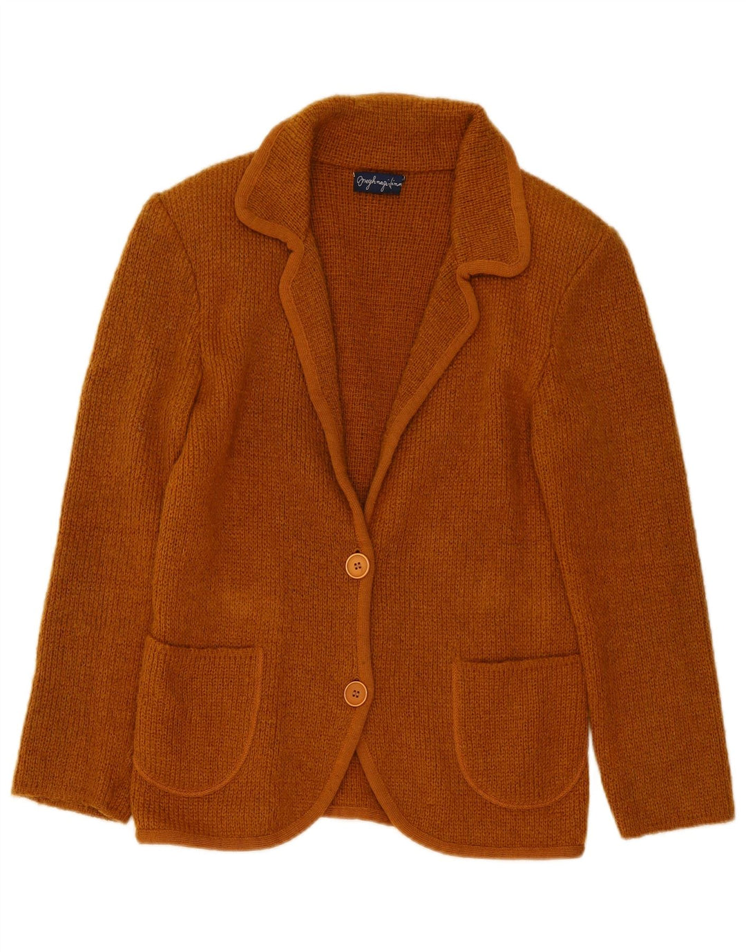 Vintage Womens Knit 2 Button Blazer Jacket UK 14 Medium Brown