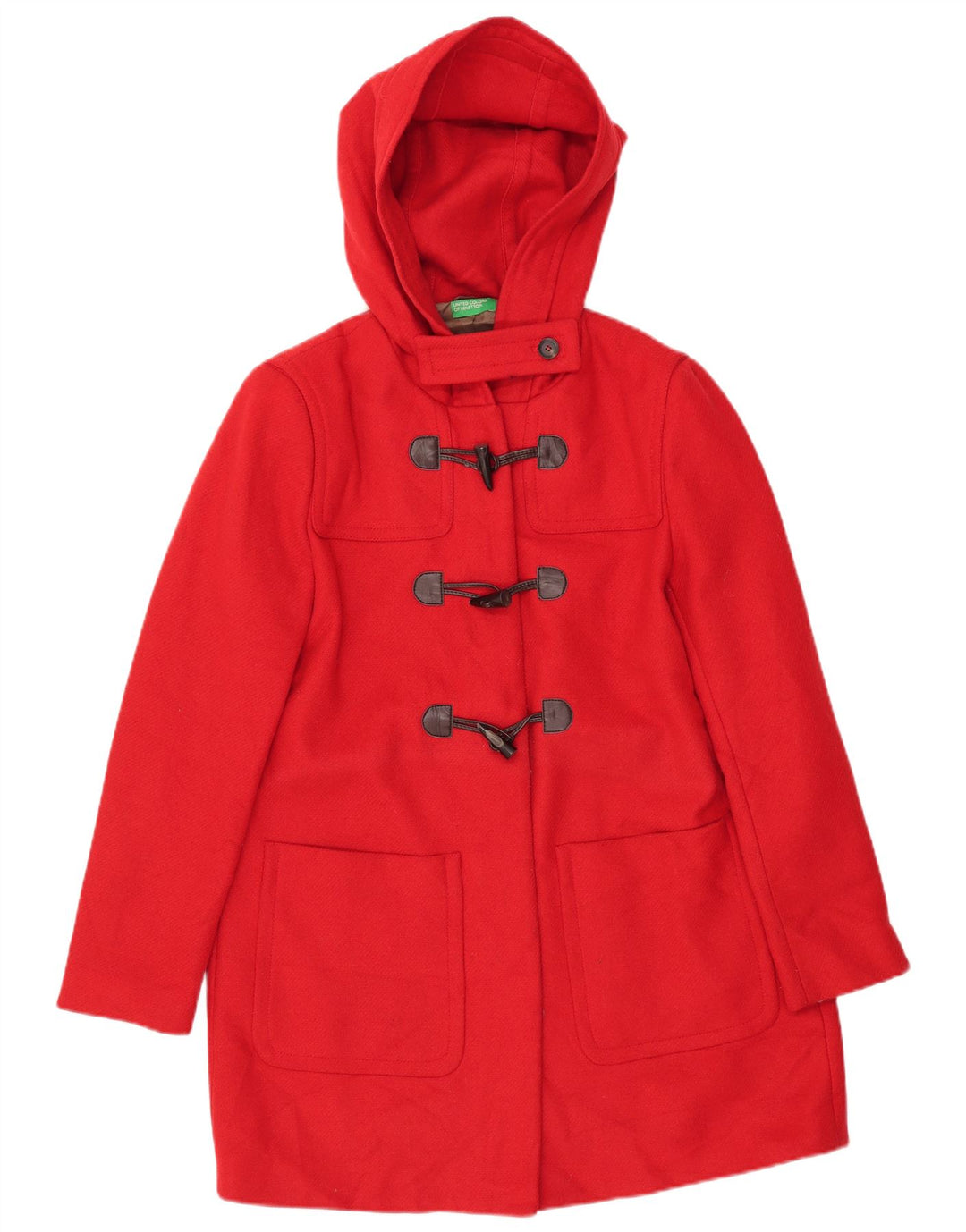 BENETTON Womens Hooded Duffle Coat UK 16 Large Red Wool
