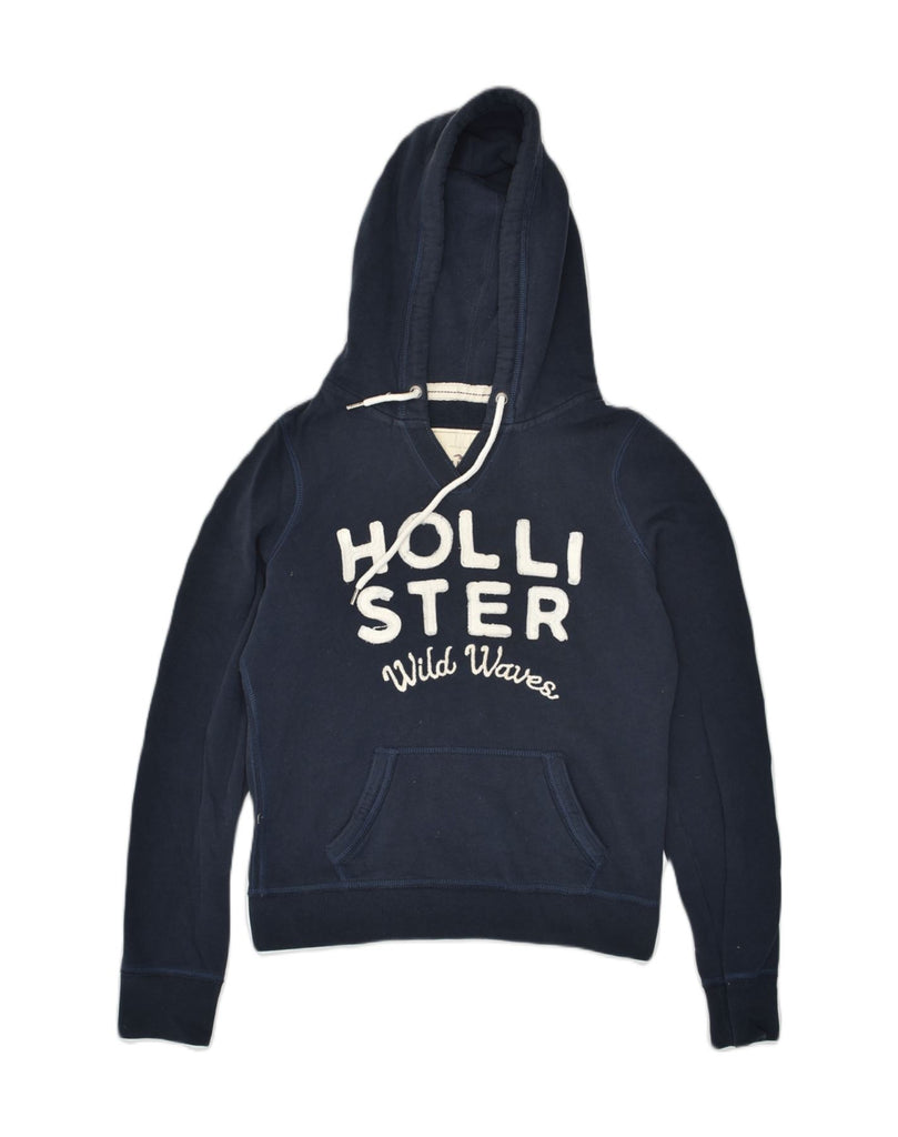 HOLLISTER Womens Graphic Hoodie Jumper UK 14 Medium Navy Blue Cotton | Vintage Hollister | Thrift | Second-Hand Hollister | Used Clothing | Messina Hembry 