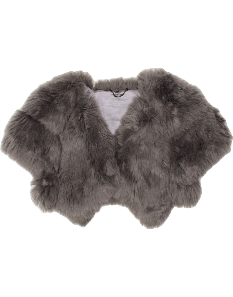 VINTAGE Womens Short Sleeve Faux Fur Bolero Jacket UK 12 Medium Grey | Vintage Vintage | Thrift | Second-Hand Vintage | Used Clothing | Messina Hembry 