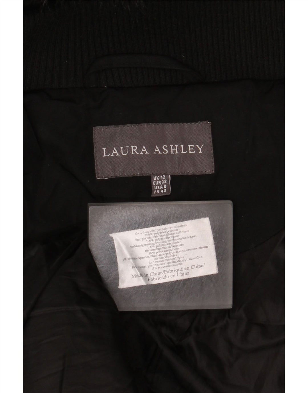 Laura Ashley Womens Hooded Padded Coat UK 12 Medium Black Polyester