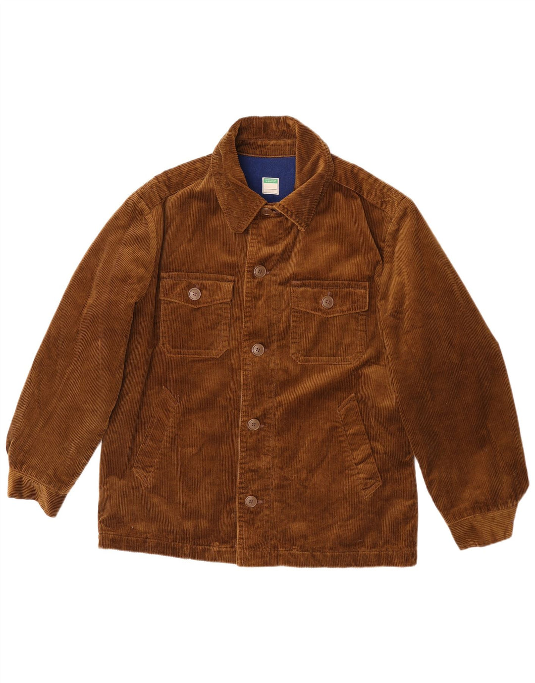 Benetton Mens Corduroy Jacket UK 38 Medium Khaki Cotton