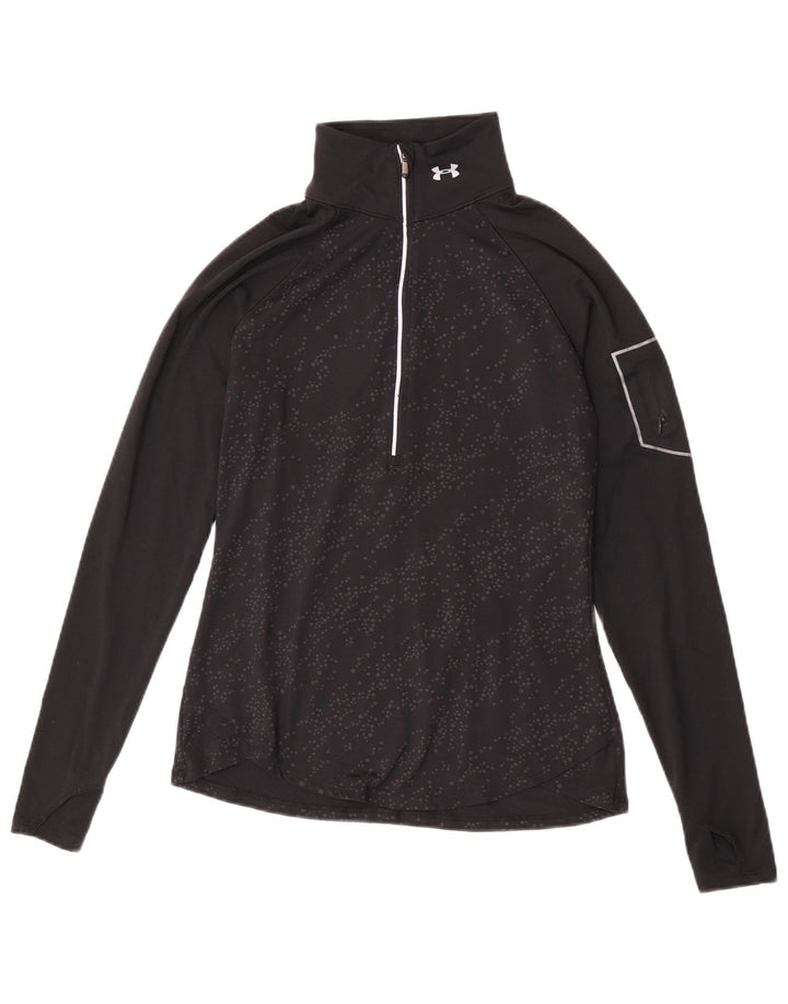 Under Armour Womens Pullover Tracksuit Top UK 12 Medium Black Spotted