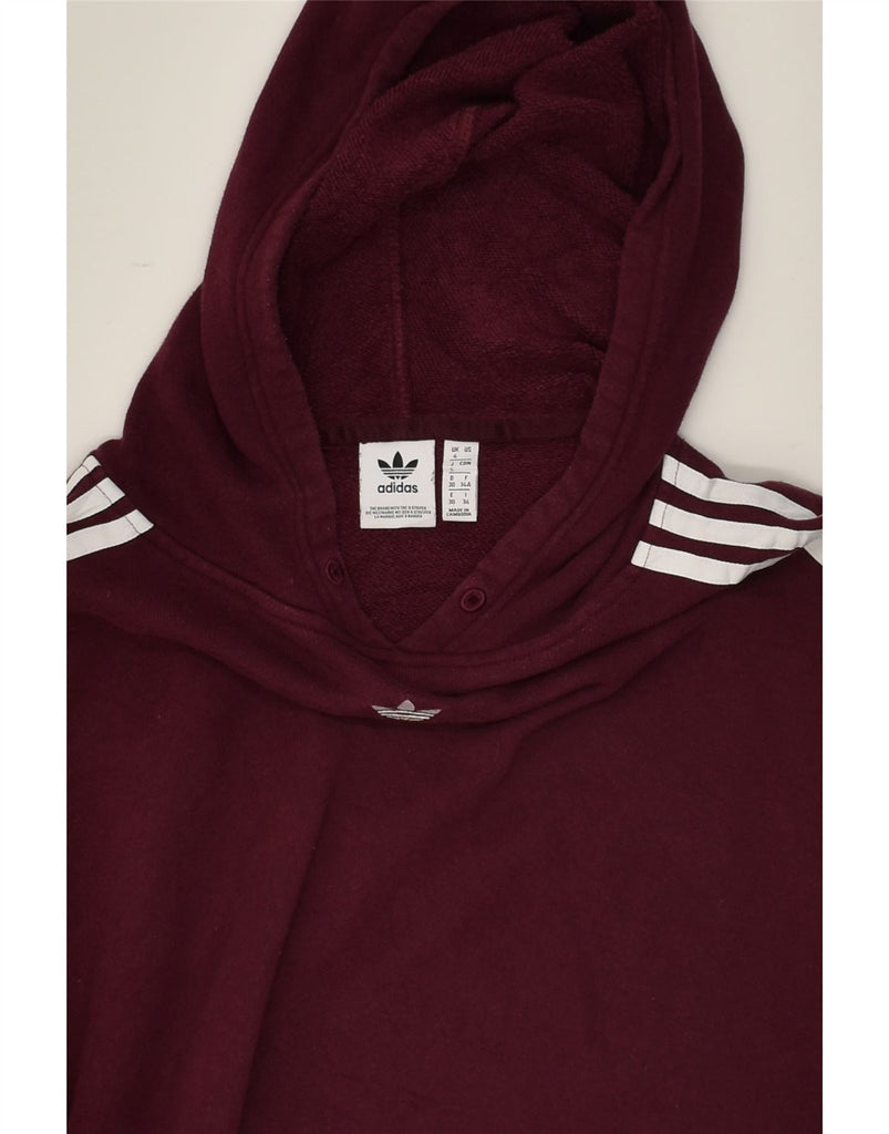 ADIDAS Womens Oversized Crop Hoodie Jumper UK 4 XS Burgundy Cotton | Vintage Adidas | Thrift | Second-Hand Adidas | Used Clothing | Messina Hembry 