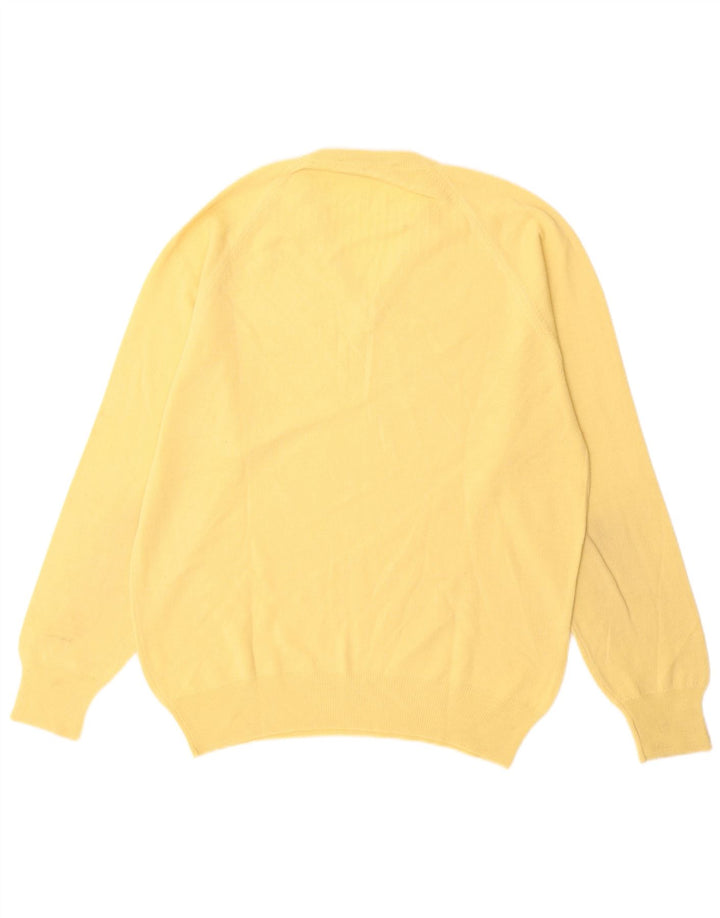 Vintage Mens V-Neck Jumper Sweater Large Yellow Virgin Wool