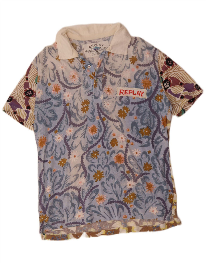 REPLAY Mens Polo Shirt Medium Multicoloured Floral Cotton