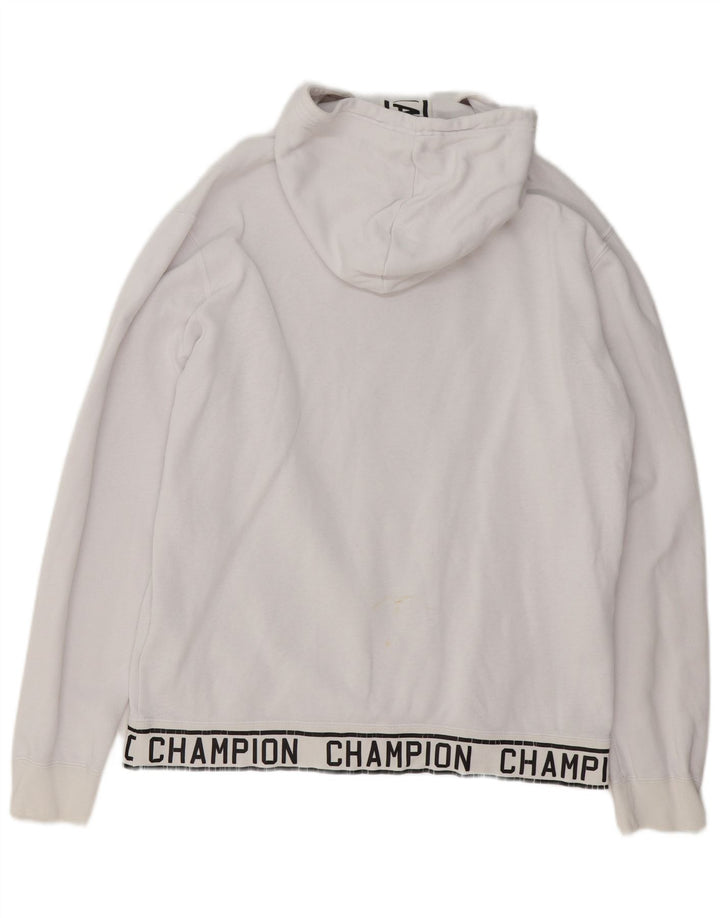 Champion Mens Graphic Hoodie Jumper Large White Cotton