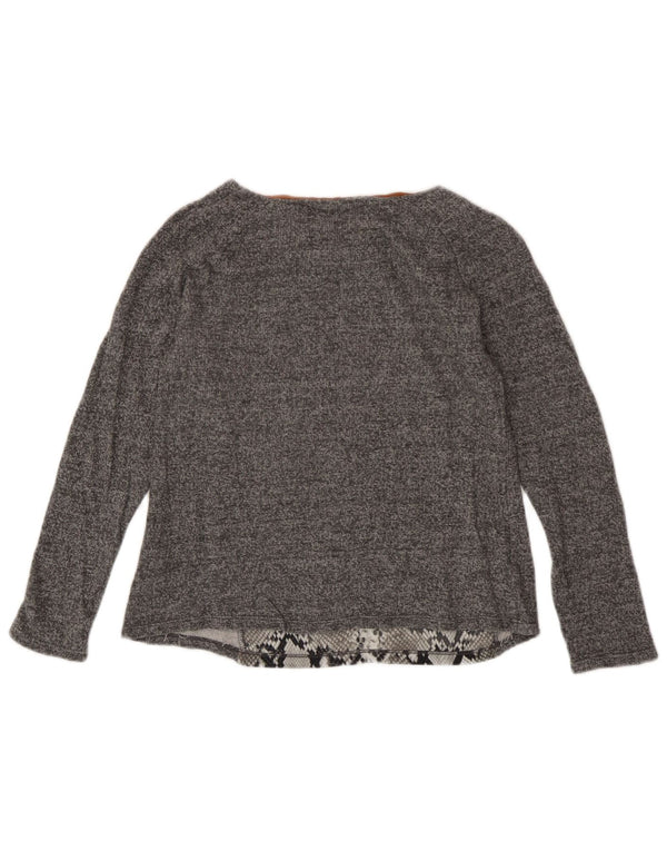 Zara Womens Crop Top Long Sleeve UK 12 Medium Grey Animal Print Cotton