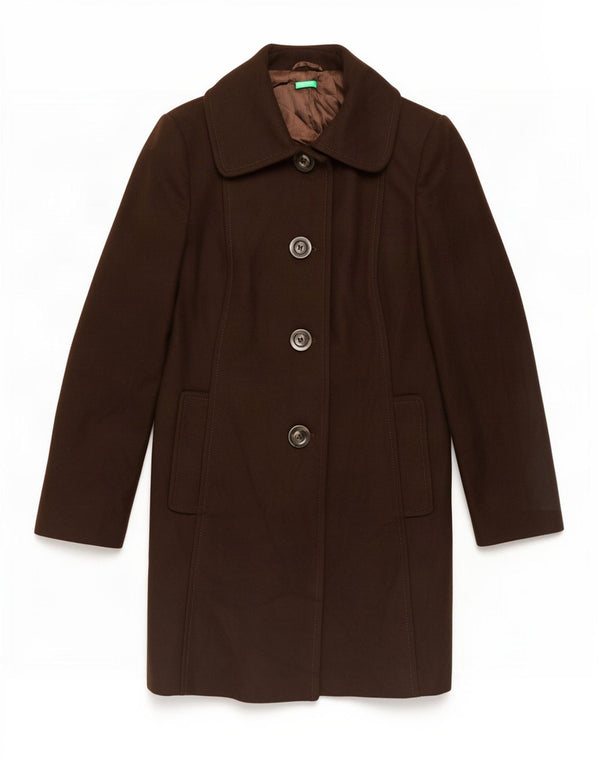 Benetton Womens Overcoat IT 46 Large Brown Wool