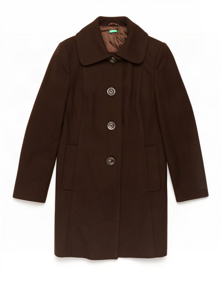 Benetton Womens Overcoat IT 46 Large Brown Wool