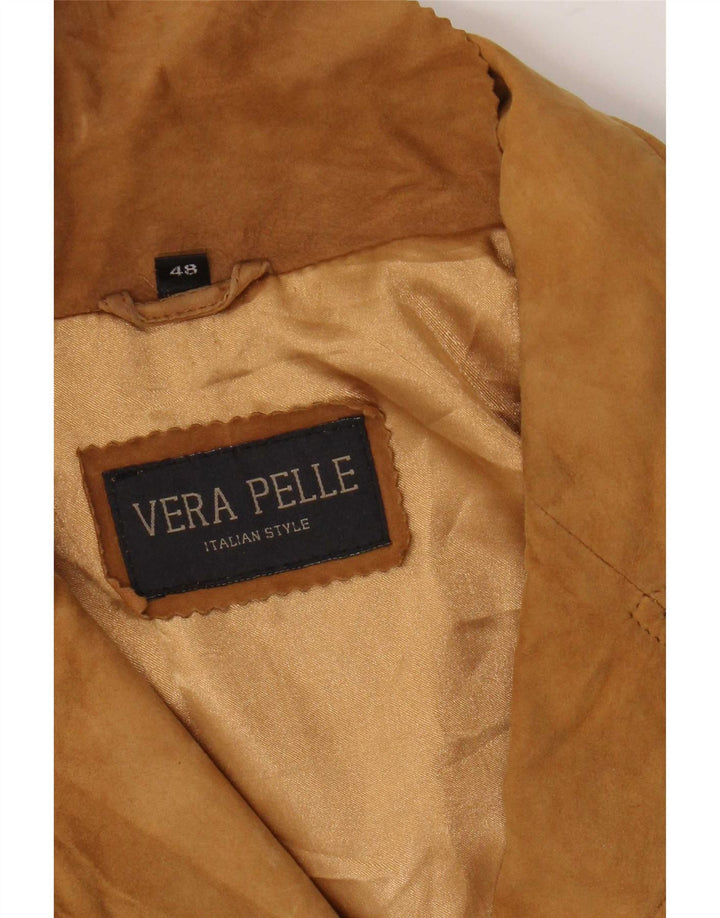 Vintage Womens Suede Jacket IT 48 XL Beige Leather