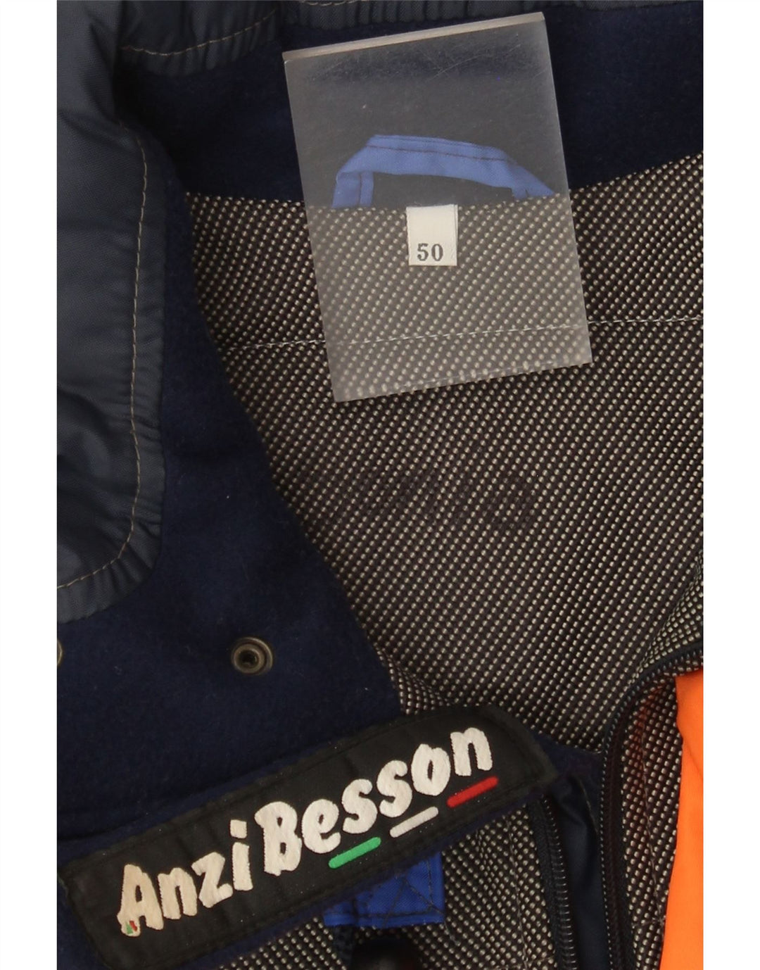 Anzi Besson Mens Graphic Hooded Ski Jacket IT 50 Large Blue Colourblock