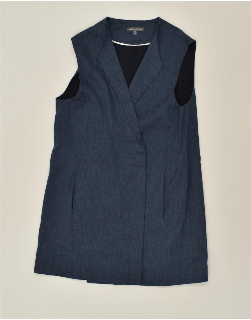 LAURA ASHLEY Womens Sleeveless Blazer Jacket UK 16 Large  Navy Blue Linen | Vintage Laura Ashley | Thrift | Second-Hand Laura Ashley | Used Clothing | Messina Hembry 