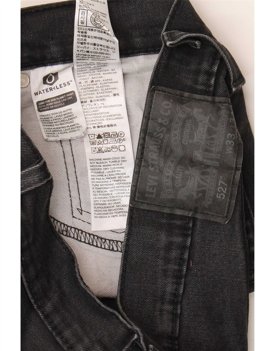 Levi's Mens 527 Bootcut Jeans W33 L34 Black Cotton