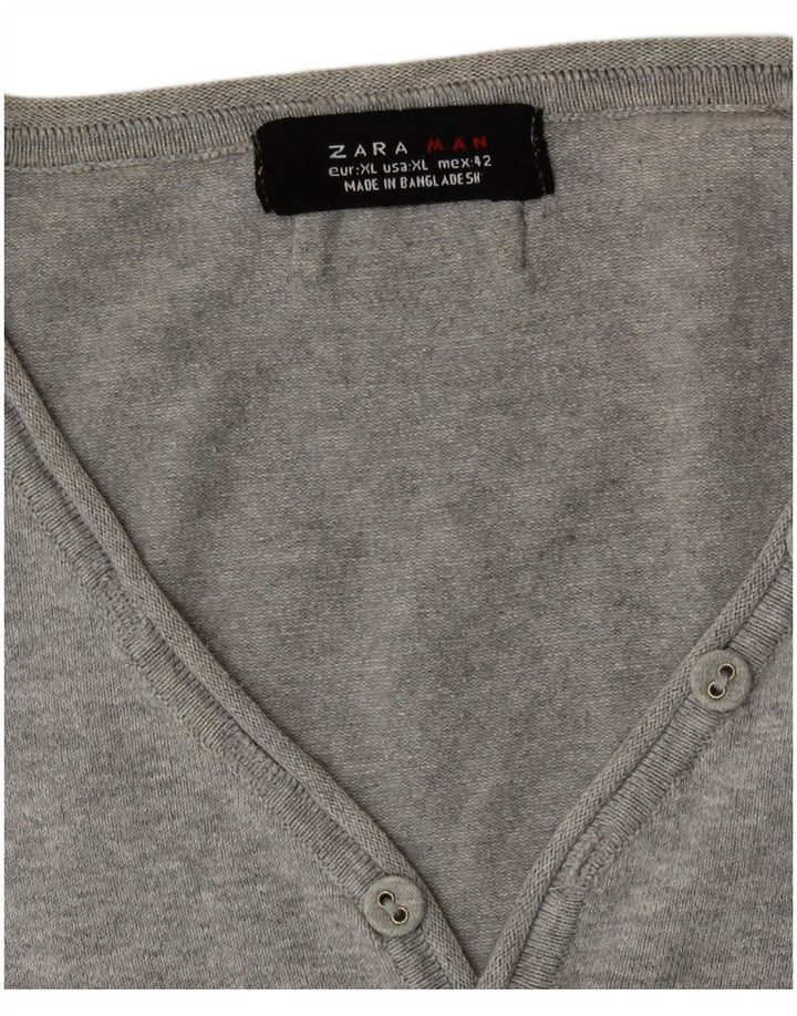 Zara Mens Short Sleeve V-Neck Jumper Sweater XL Grey