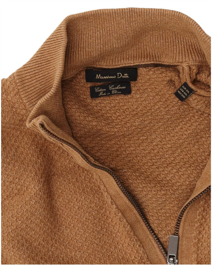 Massimo Dutti Mens Zip Neck Jumper Sweater 2XL Brown Cotton