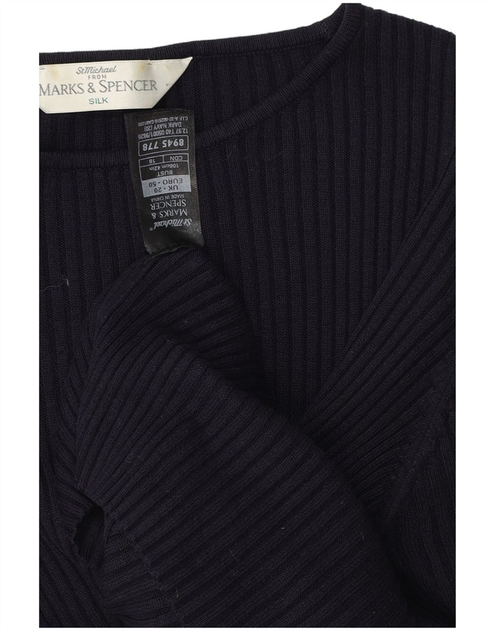 Marks & Spencer Womens Blouse Top UK 20 2XL Navy Blue Silk Classic