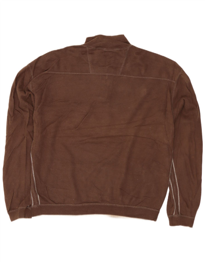 Izod Mens Zip Neck Sweatshirt Jumper XL Brown