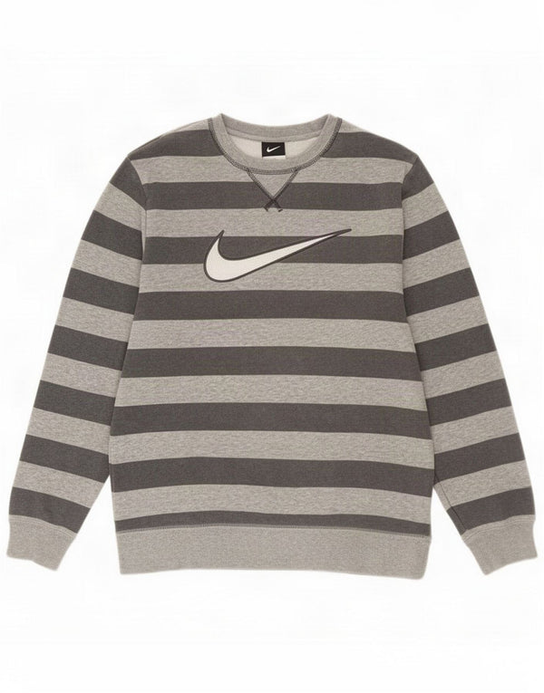 Nike Boys Graphic Sweatshirt Jumper 12-13 Years Large Grey Striped Cotton