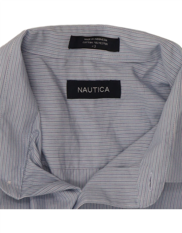 NAUTICA Mens Shirt Size 43 Large Blue Striped Cotton