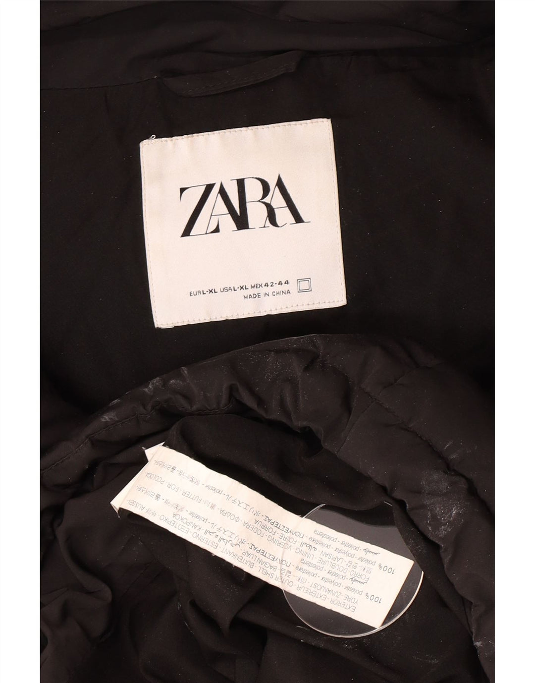 Zara Womens Hooded Padded Jacket UK 42 XL Black Polyester