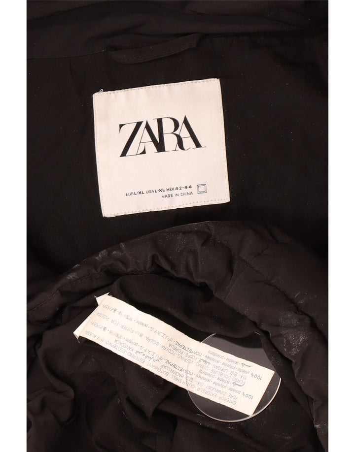 Zara Womens Hooded Padded Jacket UK 42 XL Black Polyester