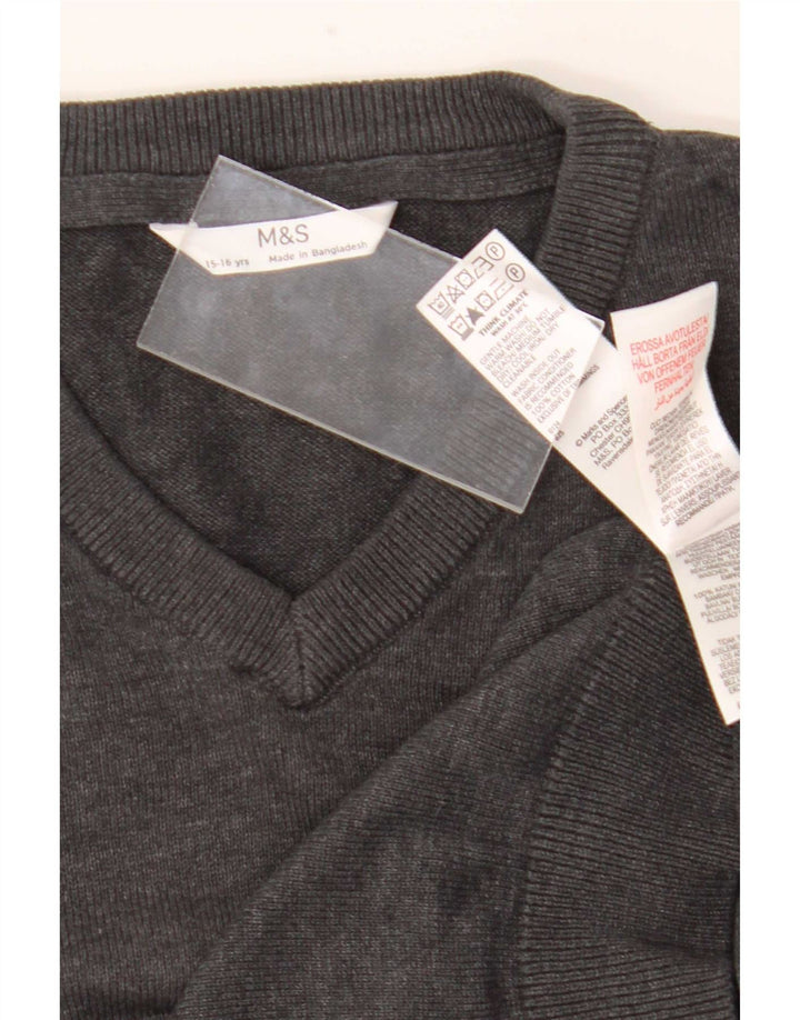 Marks & Spencer Boys V-Neck Jumper Sweater 15-16 Years Grey Cotton