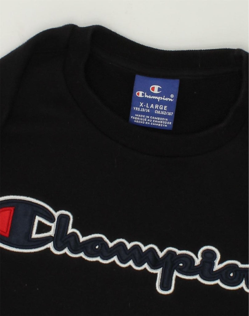 CHAMPION Boys Graphic Sweatshirt Jumper 13-14 Years XL Black Cotton | Vintage Champion | Thrift | Second-Hand Champion | Used Clothing | Messina Hembry 