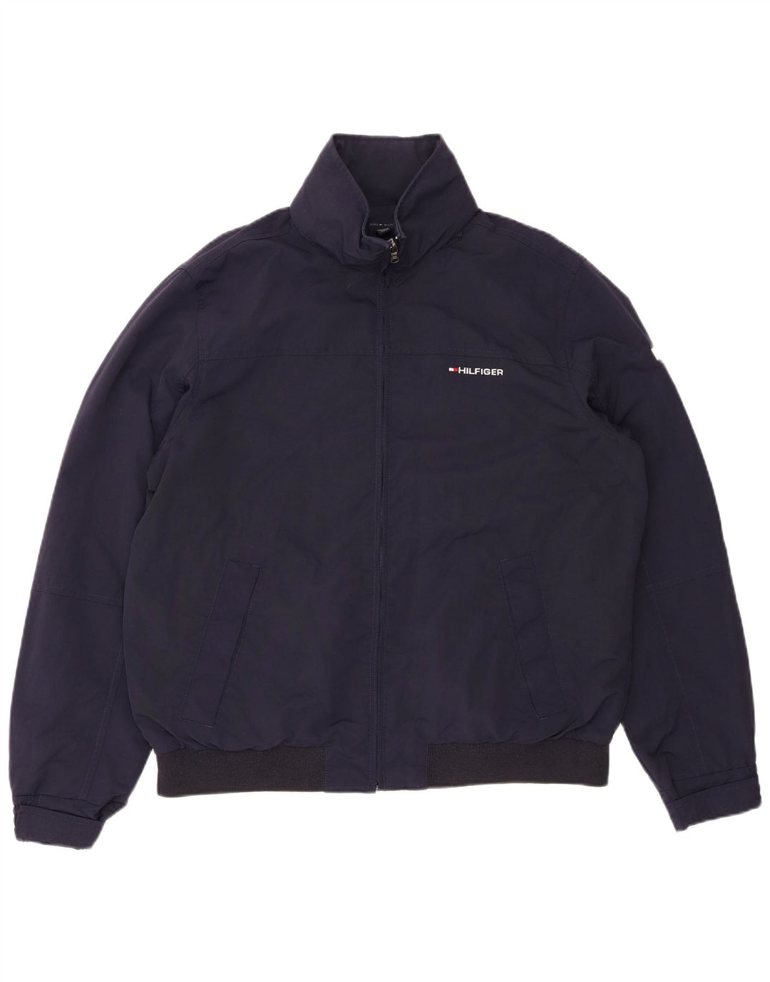 TOMMY HILFIGER Mens Hooded Bomber Jacket UK 38 Medium Navy Blue Nylon