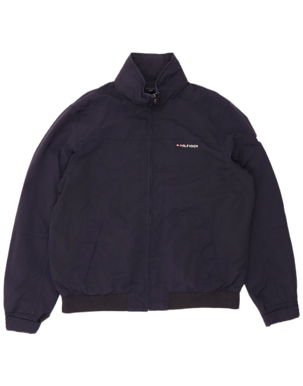 TOMMY HILFIGER Mens Hooded Bomber Jacket UK 38 Medium Navy Blue Nylon