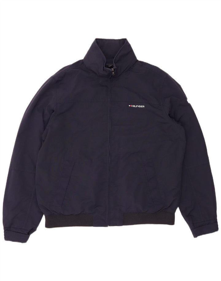 TOMMY HILFIGER Mens Hooded Bomber Jacket UK 38 Medium Navy Blue Nylon