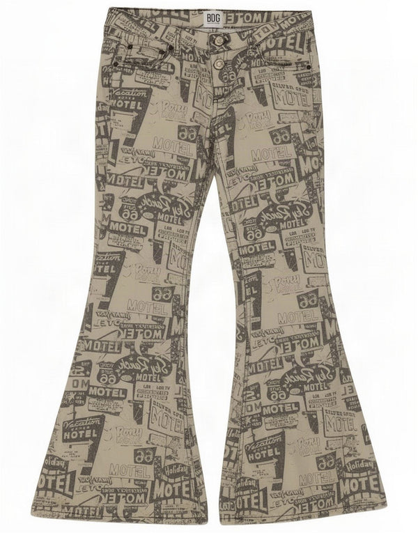 Urban Outfitters Womens Graphic Flared Jeans W28 L30 White Cotton