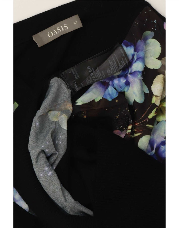 Oasis Womens Oversized Blouse Top UK 6 XS Black Floral Viscose