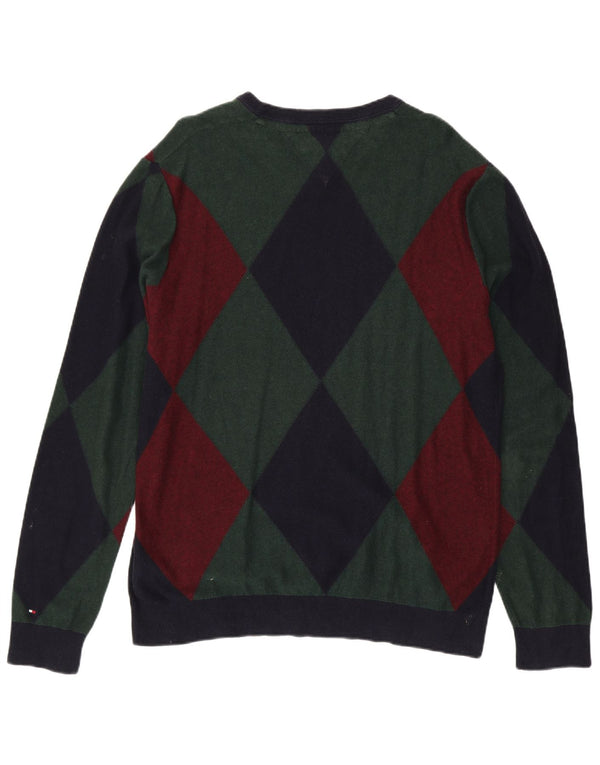 Tommy Hilfiger Mens Boat Neck Jumper Sweater 2XL Green Argyle/Diamond