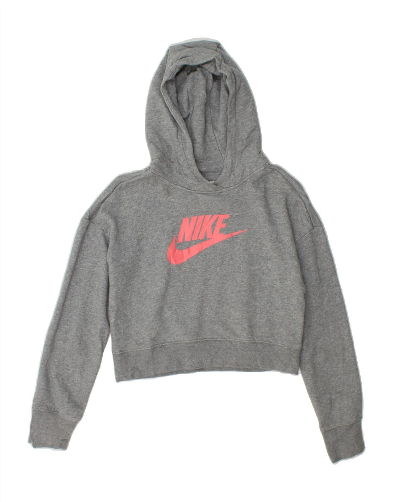 NIKE Girls Crop Graphic Hoodie Jumper 11-12 Years Grey Cotton Vintage Nike and Second-Hand Nike from Messina Hembry 