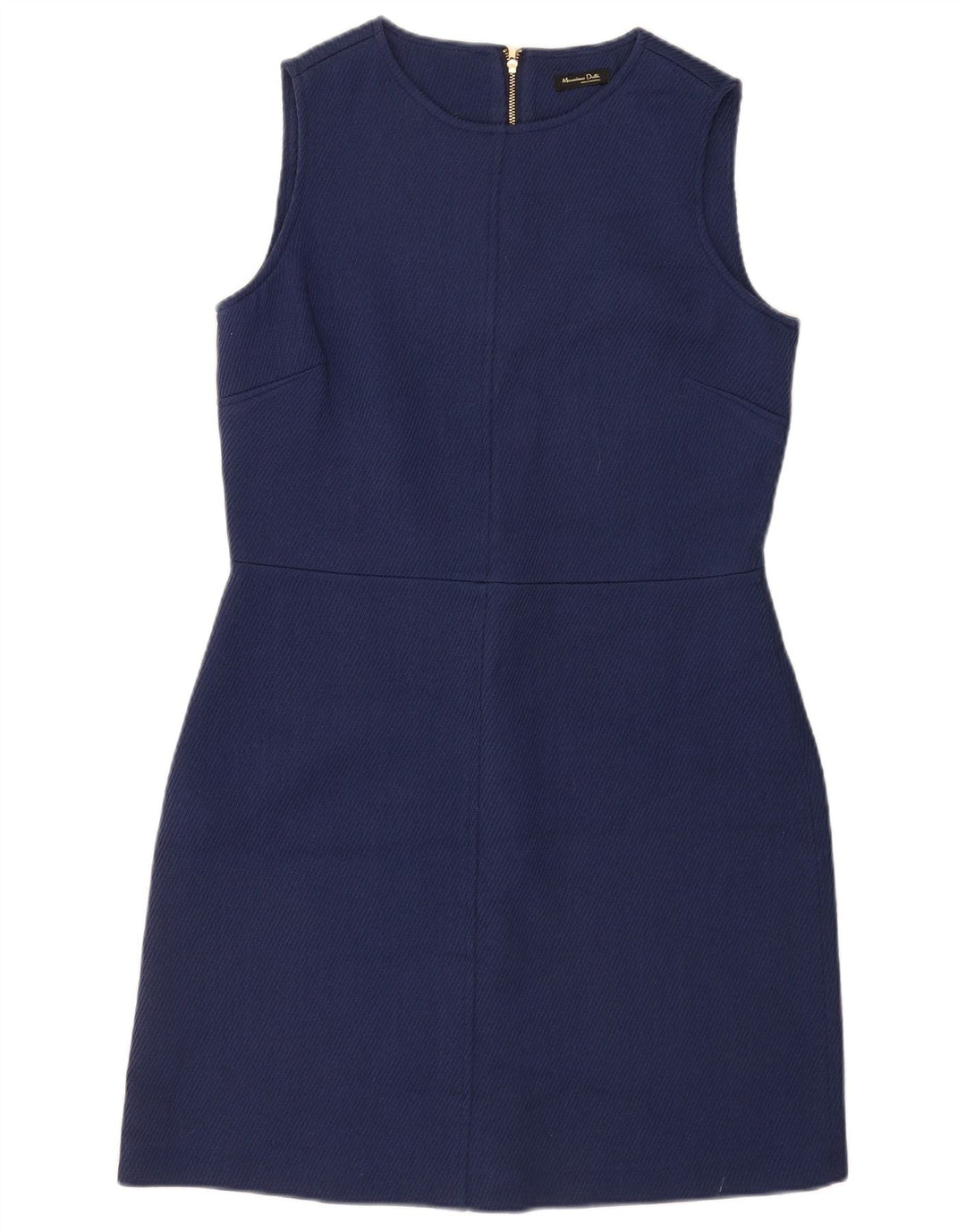 Massimo Dutti Womens Sleeveless Sheath Dress EU 42 Large Navy Blue Wool