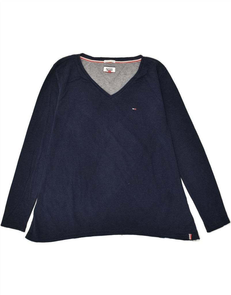 TOMMY HILFIGER Womens Top Long Sleeve UK 6 XS Navy Blue Cotton | Vintage Tommy Hilfiger | Thrift | Second-Hand Tommy Hilfiger | Used Clothing | Messina Hembry 