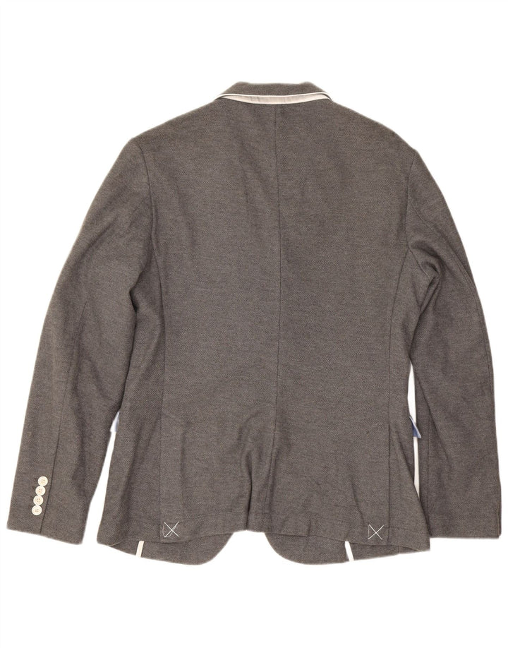 Zara Mens 2 Button Blazer Jacket EU 52 Large Grey Cotton