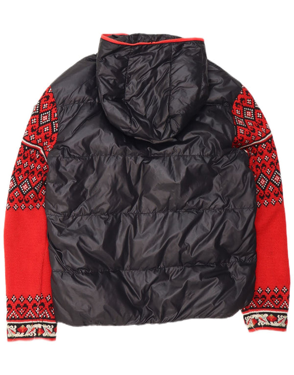 RA-RE Womens Knit Hooded Padded Jacket UK 16 Large Black Geometric Nylon