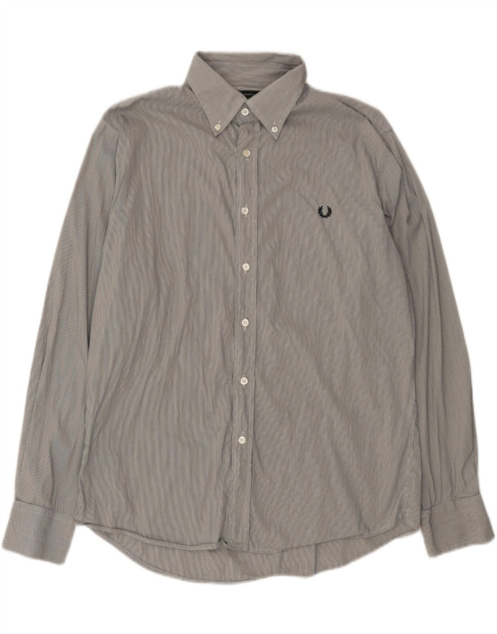 FRED PERRY Mens Slim Fit Shirt XL Grey Pinstripe Cotton
