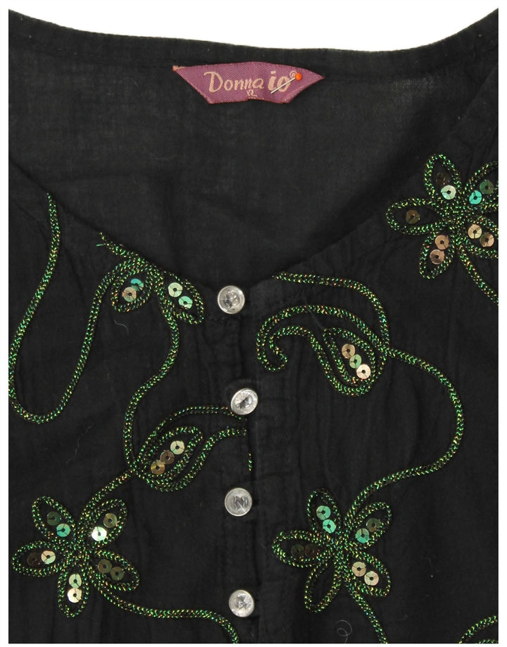 VINTAGE Womens 3/4 Sleeve Tunic Dress UK 18 XL Black Floral