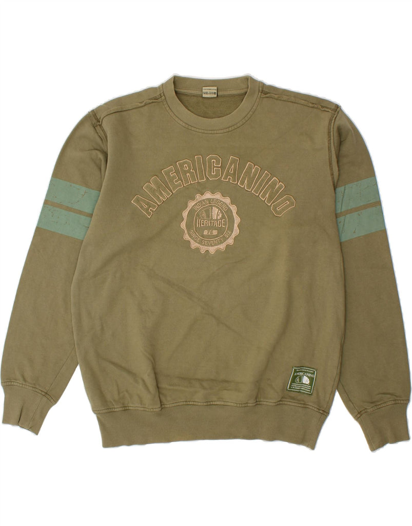 AMERICANINO Mens Graphic Sweatshirt Jumper XL Green Cotton Vintage Americanino and Second-Hand Americanino from Messina Hembry 