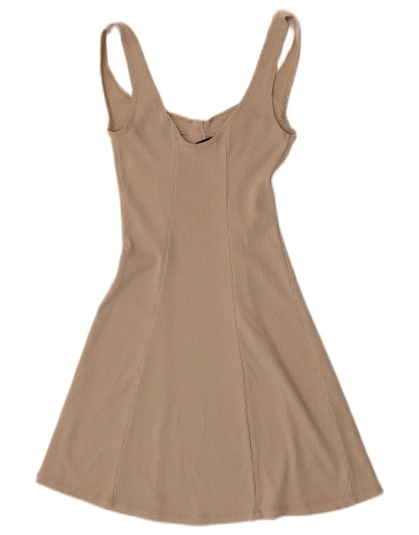 Zara Womens Sleeveless A-Line Dress UK 8 Small Beige
