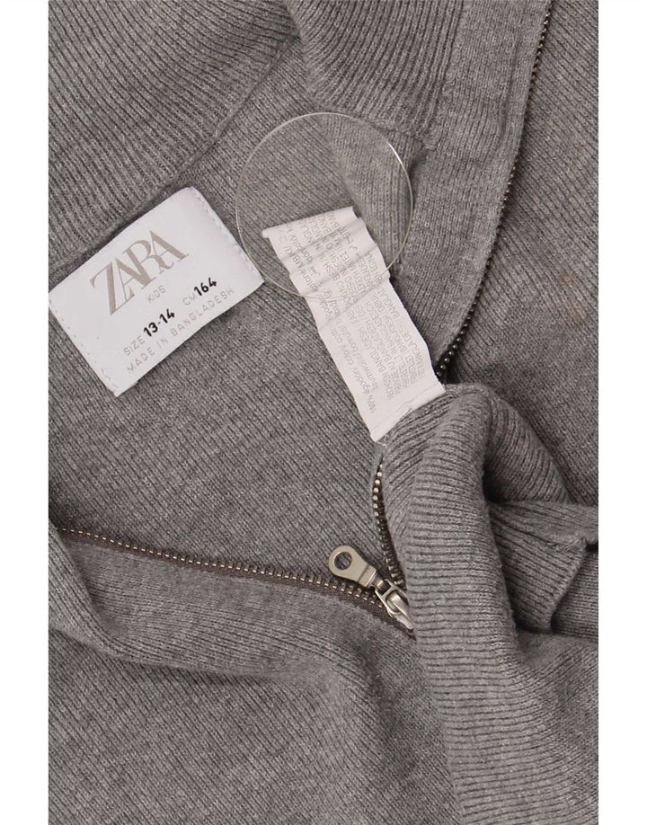 Zara Boys 1/4 Zip Top Long Sleeve 13-14 Years Grey Cotton