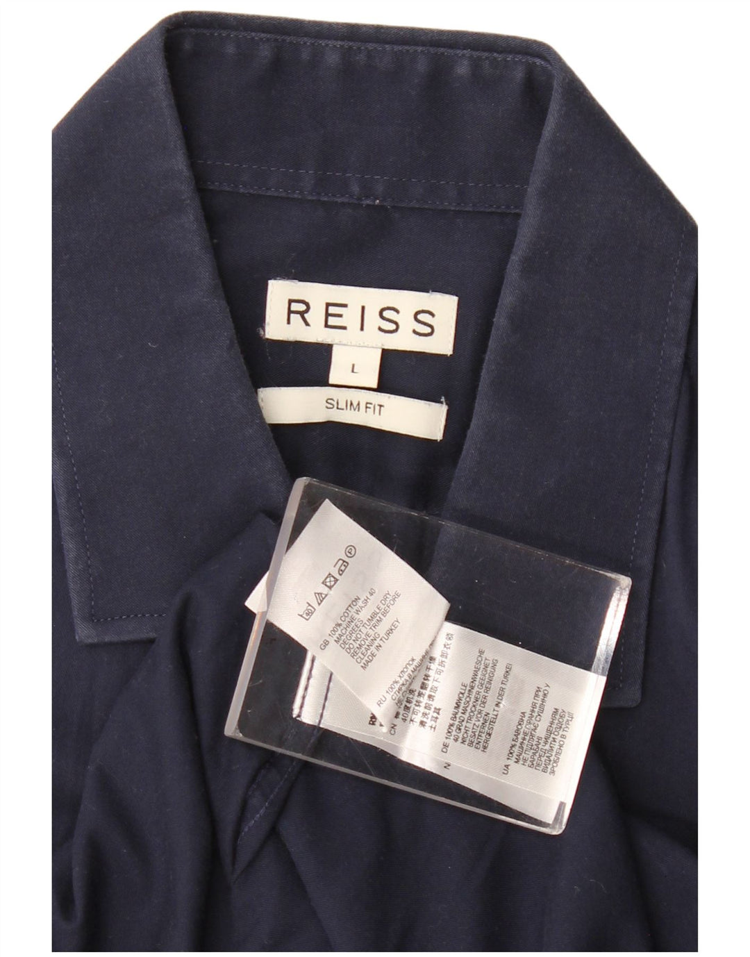 REISS Mens Slim Fit Shirt Large Navy Blue Cotton