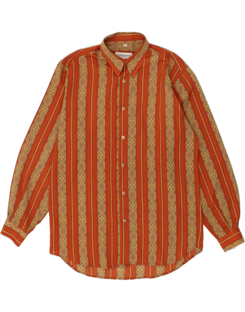 VINTAGE Mens Shirt Small Orange Striped Polyester Vintage Vintage and Second-Hand Vintage from Messina Hembry 