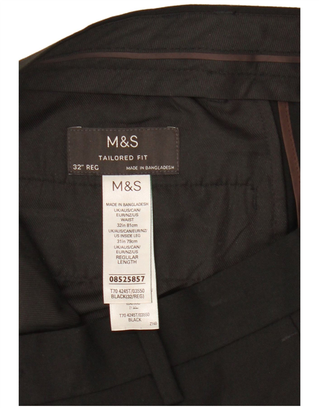 Marks & Spencer Womens Tailored Fit Slim Chino Trousers W32 L30 Black