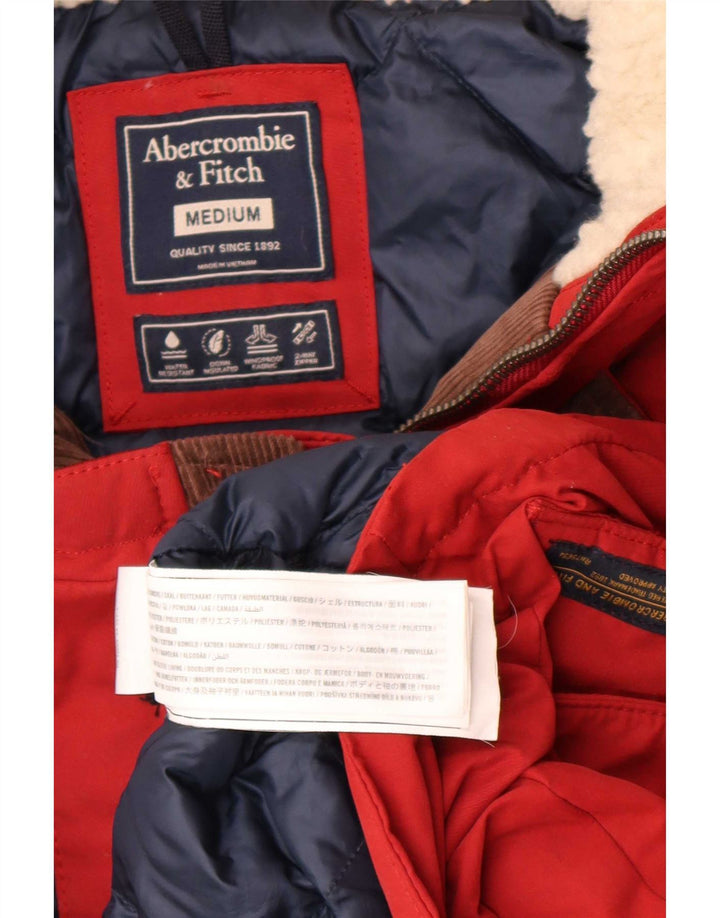 Abercrombie & Fitch Mens Hooded Padded Coat UK 38 Medium Red Polyester